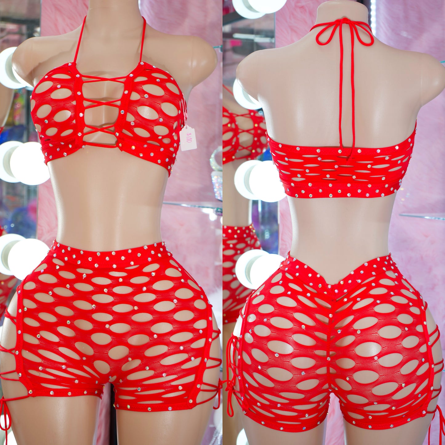 Red Reign Lace-Up 2- Piece Short Set
